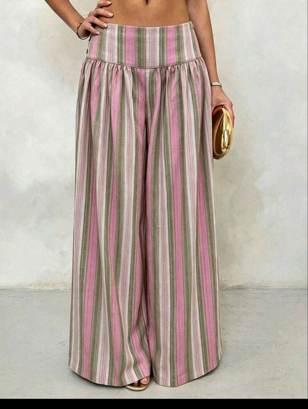 Striped Wide-Leg Palazzo Pants - Pink & Green - Picture 5 of 5